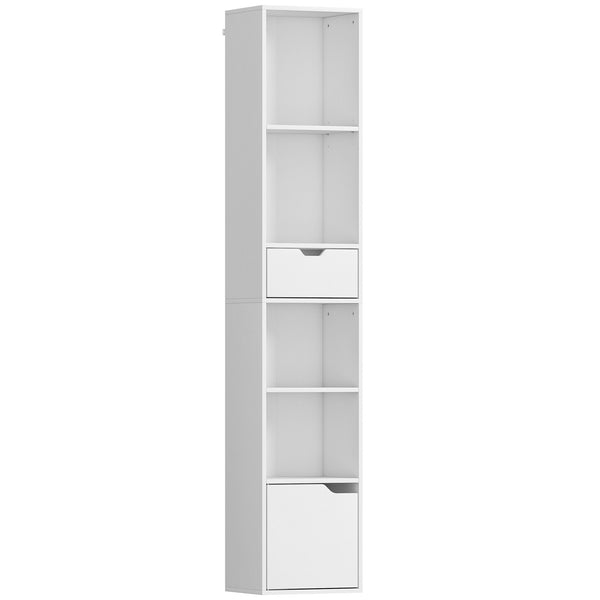 Scaffale Libreria 30x24x158 cm a 4 Ripiani Aperti con Armadietto e Cassetto in Legno Bianco sconto