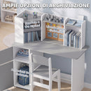 Set Scrivania 90x39x95 cm e Sedia per Bambini con Portapenne Supporto Regolabile per Tablet Armadietti e Bacheca in MDF Grigio      