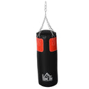 Set Sacco da Boxe per Adulti 30x30x120 cm da Appendere con Guantoni e Ganci in PVC e Acciaio Nero Rosso      
