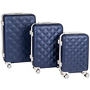 Set 3 Valigie Rigide Effetto Matelassé con Ruote Easy Roll Trolley Bagaglio da Viaggio Blu      