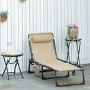 Sdraio da Giardino Pieghevole 185x58x30 cm con Schienale Reclinabile su 5 Posizioni e Cuscino in Tessuto a Rete e Acciaio Beige      