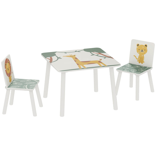 acquista Set Tavolino e 2 Sedie per Bambini 3-8 Anni in MDF Fantasia con Animali Verde