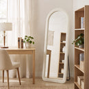 Specchio da Terra e Parete ad Arco 160x60 cm con Cornice in Flanella e MDF Bianco Crema      