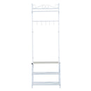 Panchina per Ingresso con Ganci Appendiabiti e Ripiani Scarpiera in Metallo Bianco 