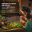 Terrario per Rettili Coperchio Scorrevole con Griglia Metallica e Termometro 50x30x35 cm in Vetro e Metallo Nero 