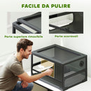 Rettilario Rialzato e Pieghevole 60x45x32 cm con Coperchio e Pareti in Vetro Temperato e Plastica Nero      