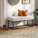 Panca da Ingresso Stile Moderno 94x42x44 cm Cuscino Alto in Tessuto Effetto Velluto Crema  