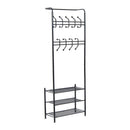 Appendiabiti Panchina per Ingresso con Scarpiera in Acciaio Nero 67x30x185 cm 