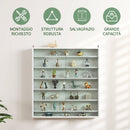 Bacheca Portaoggetti 80x9,5x83 cm a 5 Ripiani Regolabili con Ante in Vetro in Pannello Truciolare Bianco      