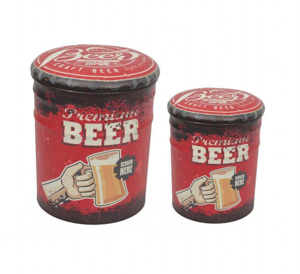Set 2 Pouf Contenitore Tondo in MDF Birra Rosso e Nero sconto