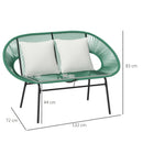 Divano da Giardino 2 Posti 132x72x83 cm con Cuscini e Braccioli in Rattan PE e Acciaio Verde      