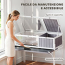 Casetta Tartarughe Rialzata 104x53x82 cm con Divisorio Vassoio Estraibile in Legno e PS Grigio e Bianco      