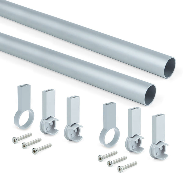 sconto Set 2 Bastoni Appendiabiti per Armadi Rotondi 140 cm in Alluminio Emuca Grigio Metallizzato