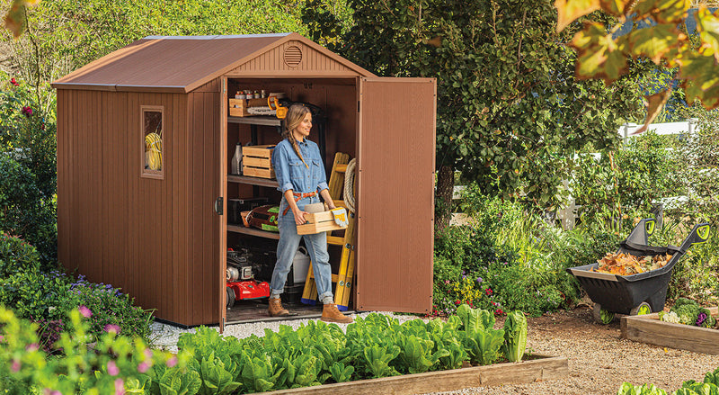 Casetta da Giardino Porta Attrezzi 190x244x221 cm in Resina Keter Darwin Wood 6x8 Marrone