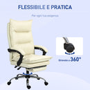 Sedia Ufficio Ergonomica Girevole e Reclinabile con Poggiapiedi in Finta Pelle Beige      