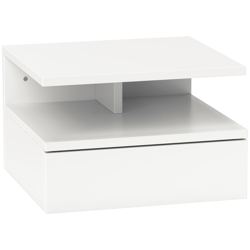 Comodino Sospeso per Camera da Letto 35x32x22,5 cm con Cassetto in Legno Bianco  
