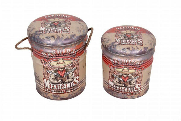 sconto Set 2 Pouf Contenitore Tondo in MDF Crema