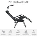 Sedia Sdraio Zero Gravity 90x67x110 cm con Tettuccio e Portabicchieri Nero