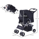 Passeggino per Cani Pieghevole Nero 77x47x101 cm 