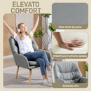 Poltrona Moderna da Camera con Schienale Alto a Doppia Imbottitura in Tessuto Effetto Pelle Grigio      