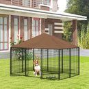 Recinto per Cani 211x141x151 cm con Porticina per Ciotole in Metallo e Tessuto Oxford Nero e Marrone      