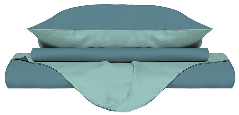 Copripiumino con Sacco e Federe Doubleface Ottanio\/Verde Acqua