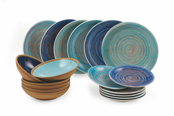 prezzo Servizio Piatti 18 Pezzi in Gres Multicolor Villa d'Este Home Tivoli Terra Mar