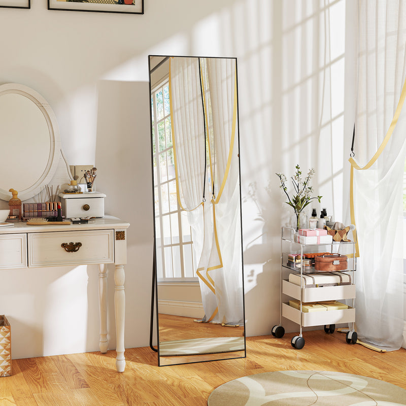 Specchio a Figura Intera da Terra o a Parete 50x2x161,5 cm in Metallo e Lega di Alluminio Nero   