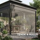 Gazebo da Giardino 4x3 m con Tende Laterali Doppio Tetto Fori di Drenaggio Grigio Scuro      