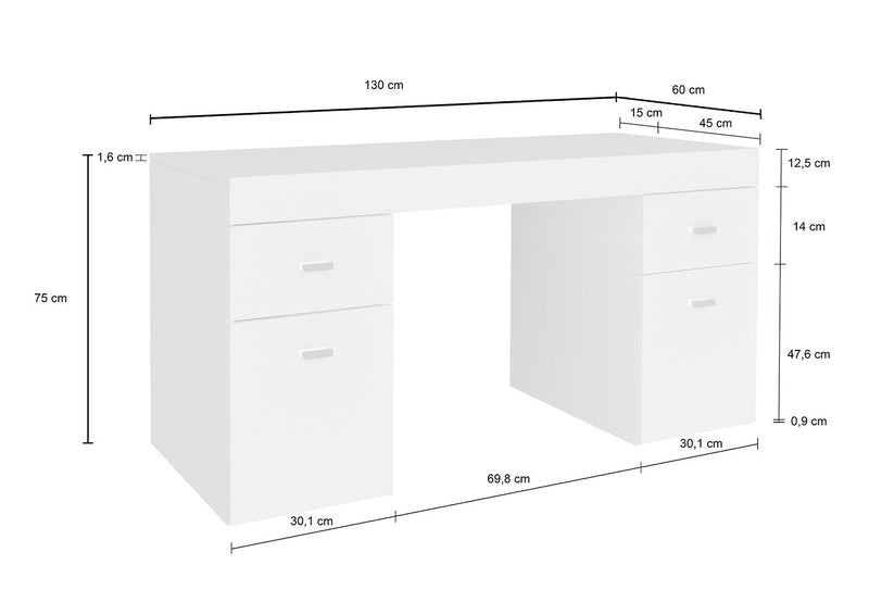 Scrivania 2 Ante 2 Cassetti 130x60x75 cm Sliding Larice bianco