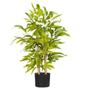 Pianta di Bambù Artificiale Alta 60 cm con Vaso in Cemento Ø15x12,5 cm in Poliestere e PP Verde      
