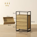 Cassettiera 60x40x94,5 cm con 4 cassetti e Ripiano aperto in MDF Acciaio e Vetro Color Legno      