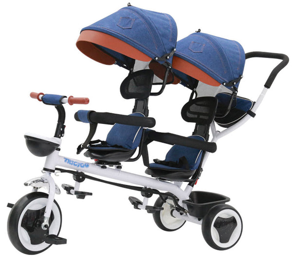 Passeggino Triciclo Gemellare con Sedile Girevole 360° Kidfun Tricygò Blu prezzo