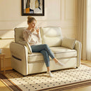 Divano 2 Posti 136x81x90 cm con Imbottitura Spessa Tasca Laterale e 2 Cuscini in Finta Pelle Beige      