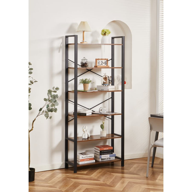 Libreria industrial con 6 ripiani 80x30x186 cm in legno e metallo