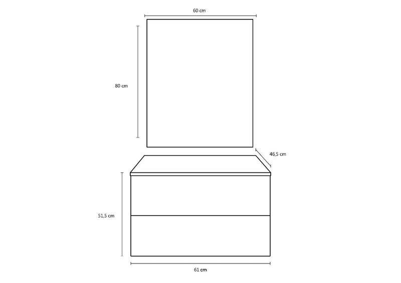 Mobile da Bagno Sospeso con Lavabo Specchio e Lampada a LED TFT Luna Rovere Naturale