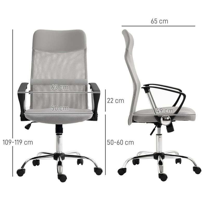 Sedia Ergonomica da Ufficio Girevole 63x65x109-119 cm con Schienale a Rete Grigio Chiaro   