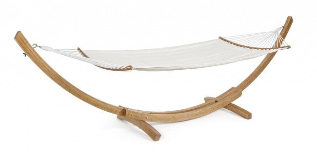 Amaca da Giardino 383x89x120h cm con Supporto di Legno in Tessuto Bianco