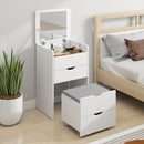 Tavolo da Trucco 3 in 1 con Specchio 50x40x78 cm Vano 2 Cassetti e Sgabello in Legno Bianco      