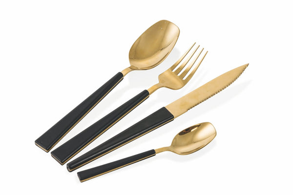 acquista Servizio Set di Posate 24 Pezzi in Acciaio Villa d'Este Home Tivoli Gold Set Nero
