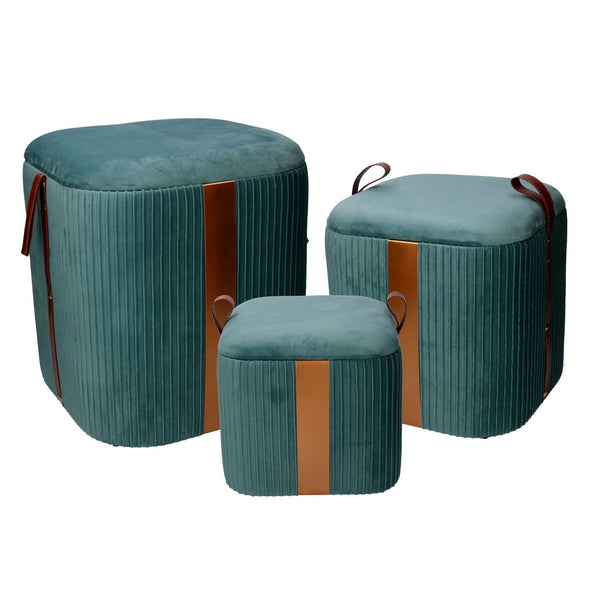 Set 3 Pouf Contenitore in Tessuto Velluto Verde Salvia online