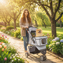 Passeggino per Cani 77x44x102 cm Pieghevole con Portabicchieri e Cestino Grigio      