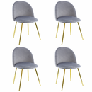 Set 4 Sedie 50x45x80 cm in Tessuto Vellutato Piedi Oro Grigio