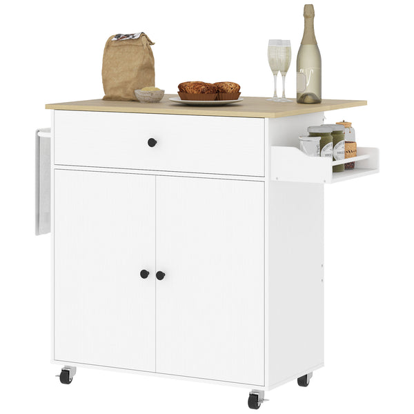 online Carrello da Cucina Piano a Ribalta Isola Multiuso con Portaspezie e Portasciugamani 106x42x87 cm Rivestimento in Melamina Bianco