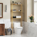 Mobile Sopra WC 63,5x25,5x181 cm a 3 Ripiani a Doghe Salvaspazio in Bambù   