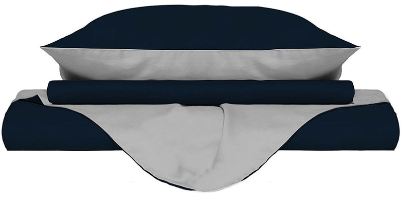 Copripiumino con Sacco e Federe Doubleface Blu Scuro\/Grigio Chiaro