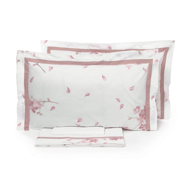 Set Lenzuola Matrimoniale Sopra Sotto e Federe con Stampa Garrini Sophie Rosa sconto