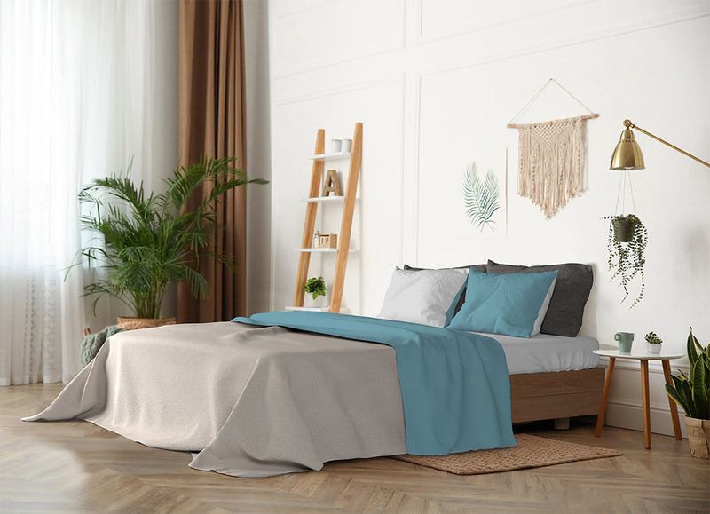 Set Lenzuola Sopra Sotto e Federe Doubleface Ottanio\/Grigio Chiaro