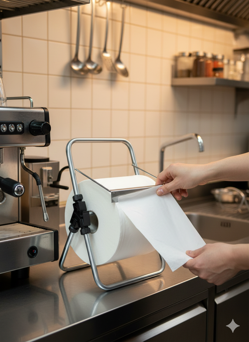 Porta Rotolo a Cavalletto da Banco per Carta Asciugamani Multiuso 30 cm in Acciaio 8055E Agrati