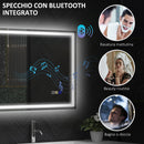Specchio Bagno da Parete LED Antiappannamento 50x70 cm Speaker Bluetooth e Pulsanti Touch in Vetro Temperato  